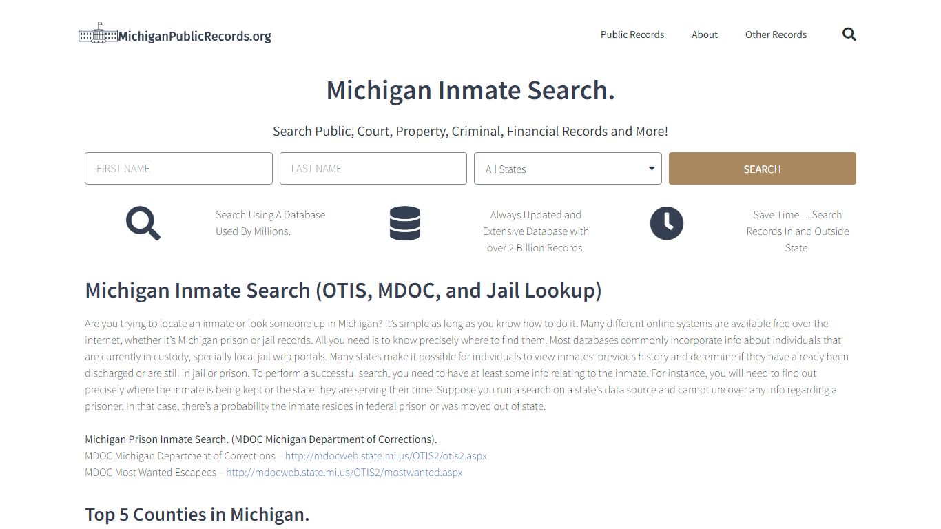 Michigan Inmate Search (OTIS and MDOC): MichiganPublicRecords.org