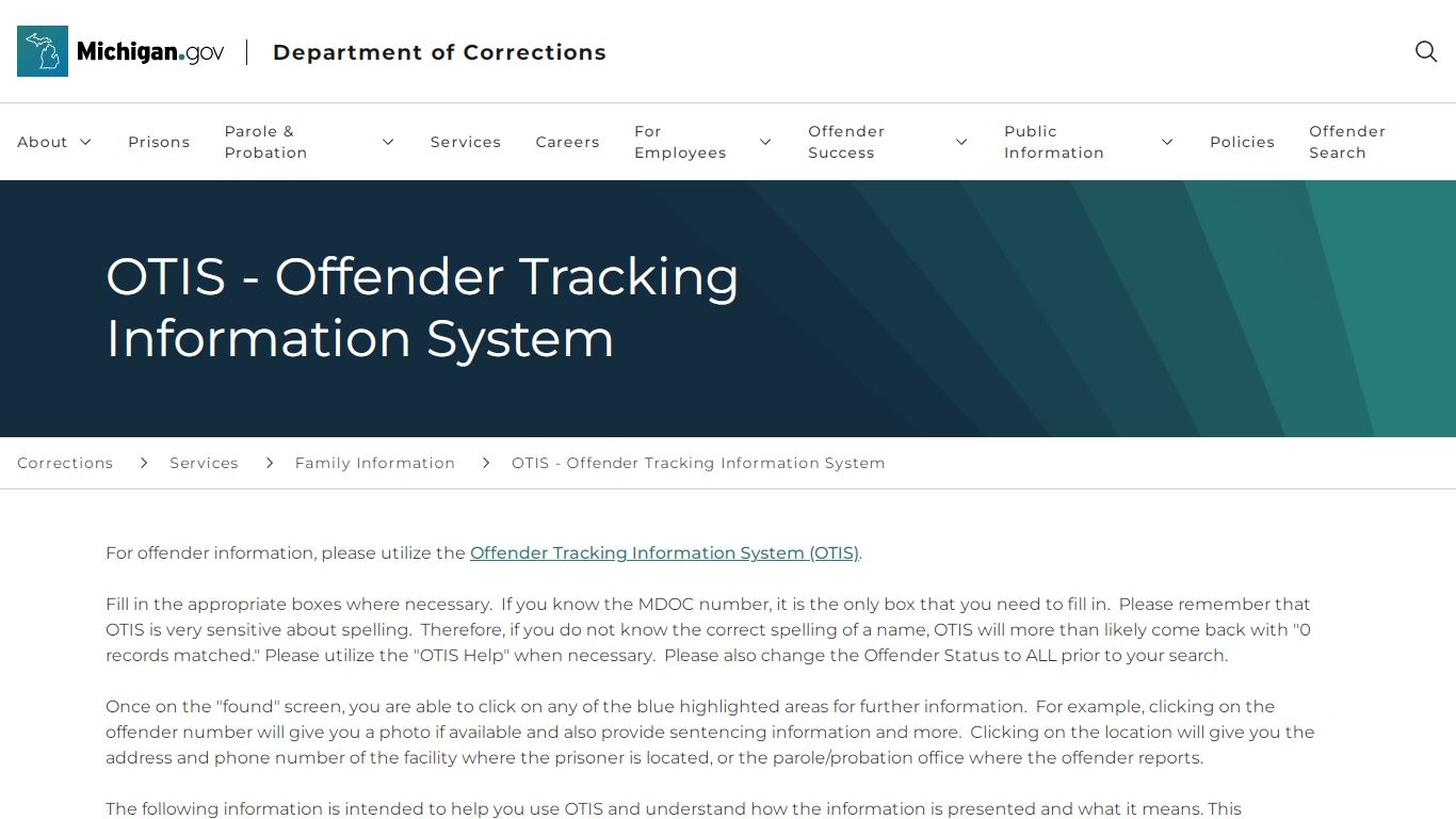 OTIS - Offender Tracking Information System - Michigan